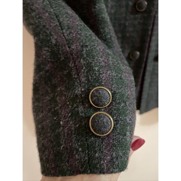 VTG CORE PLAY Women's Wool Double Breasted Gray Checked Jacket Military SZ 12 - Picture 5 of 12